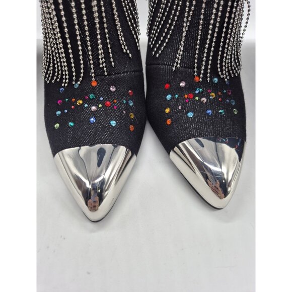 Gianni Bini Women's Boots Size 7 Kaitlin Rhinestone Fringe Denim Cowboy Black - Picture 9 of 14